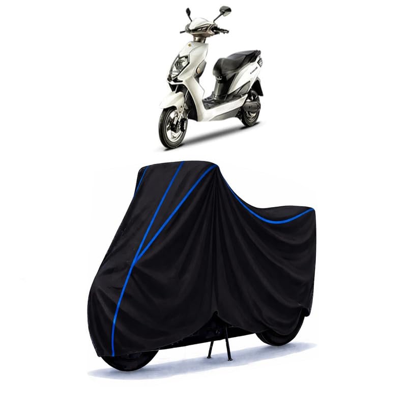 Image of Scooty Cover Water Resistant for Evolet | Universal Scooter & Bike Cover | Heavy Duty UV Dust, Rain & Scratch Protection | Elastic Fit All Weather Indoor Outdoor | Black with Blue Piping