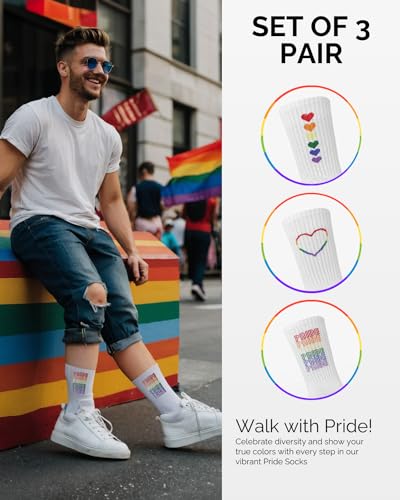 Made by Nami 3 Pairs of Pride Socks for All Genders Rainbow Socks LGBTQ Accessories for Pride Month Festival and Parade4