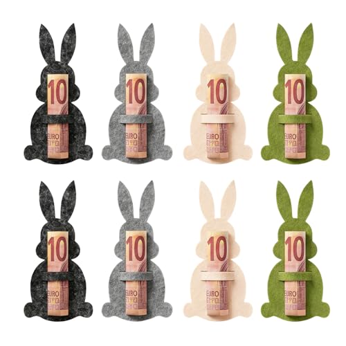 Geldgeschenk Ostern 8 Stück Kaninchen Geldbörsen Geschenkset Vielseitige Ostern Geschenkideen mit 4 Farbvarianten Filzmaterial Ostergeschenk Hase Osterdekoration geeignet für die Osterfeier