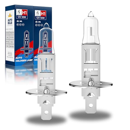 OKOENIEO H1 Halogen Headlight Bulbs H1 Bulb 12V 55W 4000 Lumens 3800K No Glare High Beam Standard Headlight Bulb High Beam Headlight Bulb Light Bulbs for Car Pack Of 2