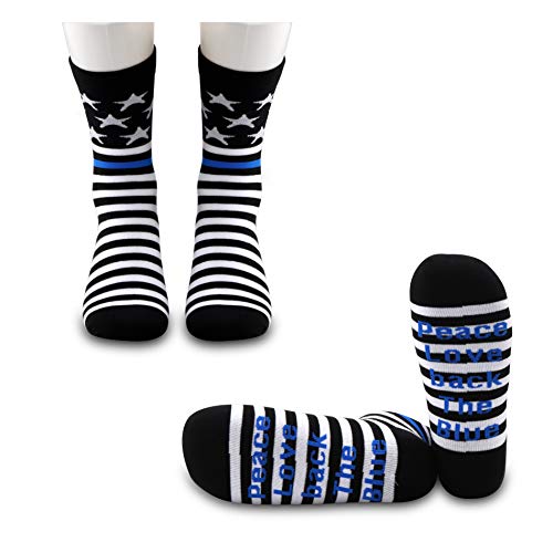 JXGZSO 2 Pairs Peace Love Back The Blue Socks Thin Blue Line Socks Gift for Men or Women (Back The Blue)