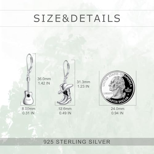 TIGER RIDER Cowboy Earrings 925 Sterling Silver Cowboy Boots Hat Guitar Dangle Earrings Jewelry for Women men4