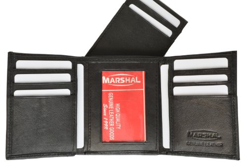 MARSHAL Lambskin Soft Leather Center ID and Credit Card Trifold Wallet2
