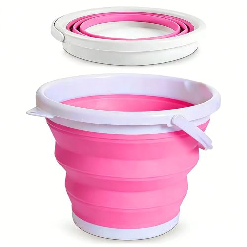 Cubo plegable de 5 litros para limpieza, cubo plegable de silicona que ahorra espacio con asa, esencial para camping o caravana, plegable que ahorra espacio para caravana y artículos esenciales de