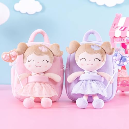 Image of Gloveleya Toddler Backpack Baby Girl Gift Plush Bag Diaper Bag with Pink Flocking Heart Girl Backpack