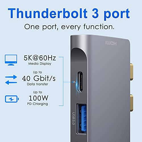 USB C Hub Adapter for MacBook Pro 2020/2019/2018/2017/2016 13" 15" MacBook Air 2019/2018, MacBook pro Dongle Multiport with 4K HDMI, Thunderbolt 3 Port, 3 USB 3.0 and SD/Micro Card Readers