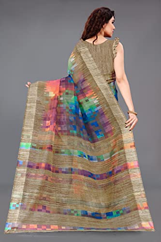 Image of MIRCHI FASHION Women's Cotton Blend Colorful Texture Blocks Printed Saree with Blouse Piece
