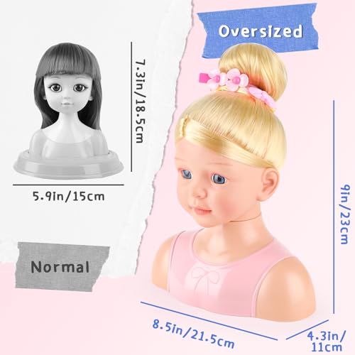 deAO Schminkkopf & Frisierkopf Kinder 23cm – Schminkpuppe mit Blonden Haaren, Schminke und Zubehör Styling Head & Make-up Kopf für Mädchen ab 3 Jahren