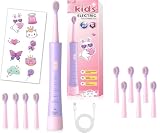 JTF Kids Electric Toothbrush with 10 Soft Brush Heads, Fun DIY Stickers, 5 Gentle Modes and Smart Timer, Safe & Effective for Sensitive Teeth, Children Sonic Toothbrush for Home & School, Ages 3+