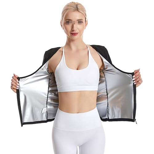 Vuirrm Sauna Vest for Women, Women's Sauna Sweat Vest Slimming Tummy Control Shapewear Fitness Workout Tank Top with Zipper, L/XL,Silver