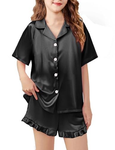 Arshiner Girls Pajamas Silk Satin Pajama Set Piece Button Down