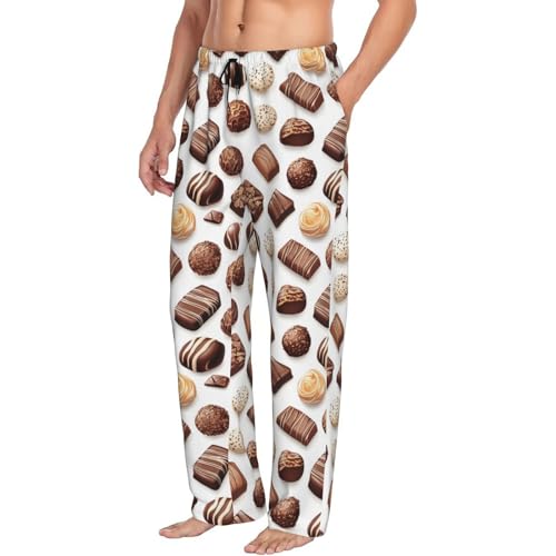 Mens Pajama Pants - Bright Chocolate Print Soft Sleep Lounge Pants For Men, Casual Pj Bottoms With Pockets