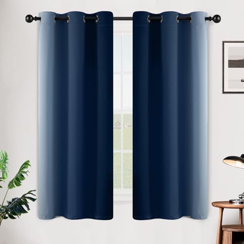 Image of SimpleHome Ombre Blue to Grey White Curtains for Living Room 42Wx63L | Room Darkening Curtains for Bedroom,Gradient Light Blocking Curtain,Thermal Insulated Grommet Window Drapes,2 Panels,63 Inch