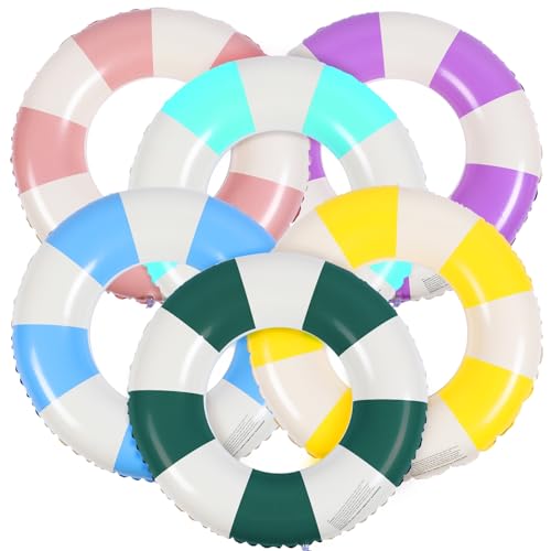 Libima 6 Pcs Classic Striped Inflatable Pool Floats Colorful Swimming