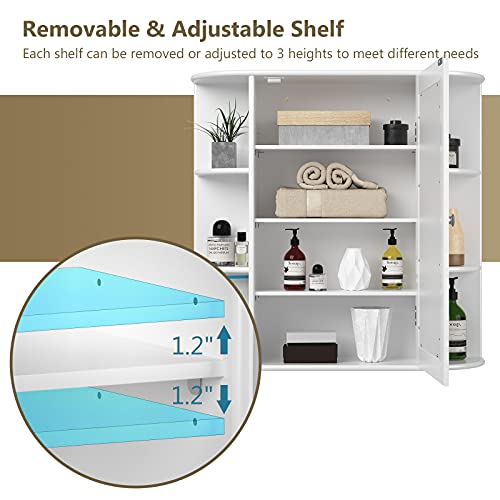 Tangkula Bathroom Medicine Cabinet With Mirror, Wall Mounted Bathroom Storage Cabinet With Mirror Door & Open Shelves, Mirror Cabinet For Bathroom Living Room, Bathroom Mirror Wall Cabinet (White) #TOP5