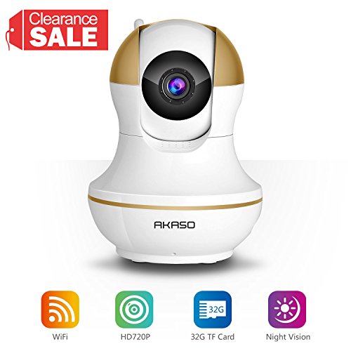 AKASO IP1M-902 Wireless IP Camera Home Wifi Security HD 720P Baby Monitor Video Surveillance Network Webcam - Plug/Play, Night Vision, Two Way Audio, Pan/Tilt (Renewed)