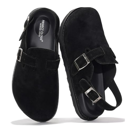 Image of Project Cloud 100% Genuine Leather Footbed Clogs for Women - Memory Foam Arch Support Slippers for Women - Trendy Slip-ons Women's Mules & Clogs Sandals