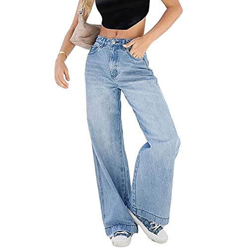 Yokbeer Damen Low Rise Wide Leg Jeans, Y2k Vintage Baggy Jeans für Damen...