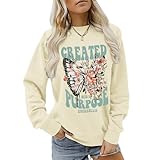 Sulayesh Christian Jesus Sweatshirts for Women Religious Faith God Bible Verse Shirts Boho Butterfly Graphic Pullover Tops (Apricot,XL)