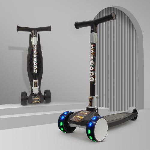 Image of NHR 3-Wheel Kick Scooter for Kids with Adjustable Height, Smart Tilt-to-Steer Balance Control, Heavy Duty PU Wheels & Rear Foot Brake (Black)