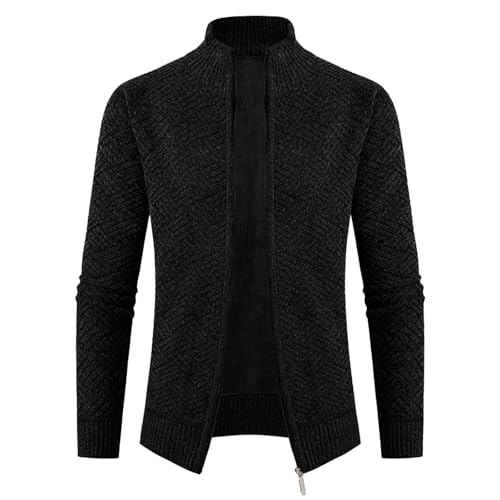 Men's Fleece Lined Cardigan Sweater Thickened Warm Full Zip Sweaters Stand Collar Casual Knitted Cardigan with Pocket2