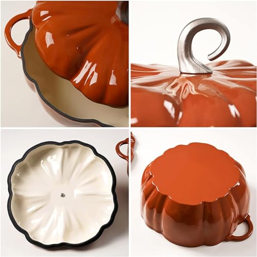 4qt Pumpkin Cocotte,Pumpkin Cast Iron Dutch Oven,3.7l Pumpkin Shape Cooking Pot Enamel Pot,pumpkin Pot With Lid,stew Pot Soup Pot,serves 3-5,halloween Thanksgiving Decor Pot Gift - Image 7