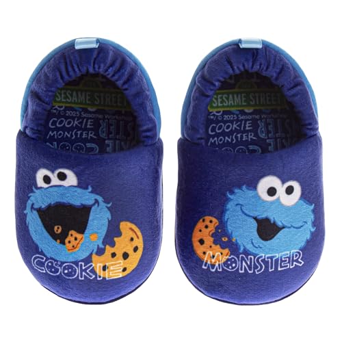Sesame Street Slipper PJ House Shoes for Boys and Girls - Cookie Monster Slippers Indoor Warm Pajama - Blue (size 3-4 Infant)