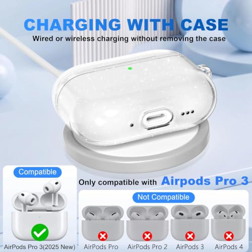 Image of for AirPods Pro 3 Clear Case 2025, Military-Grade Shockproof, Soft TPU Highly Transparent Anti-Yellowing for AirPods Pro 3 Case with Cleaning Kit & Cute Round Buckle, Clear Gitter