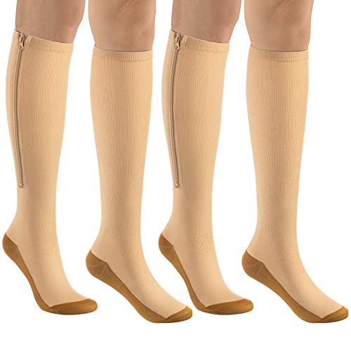 Image of bropite Zipper Compression Socks Women & Men|15-20mmHg closed Toe knee high | 2Pairs Calf Knee High 15-20mmHg closed Toe Compression Stocking suit for Walking Recovery, Pregnant, Nurse