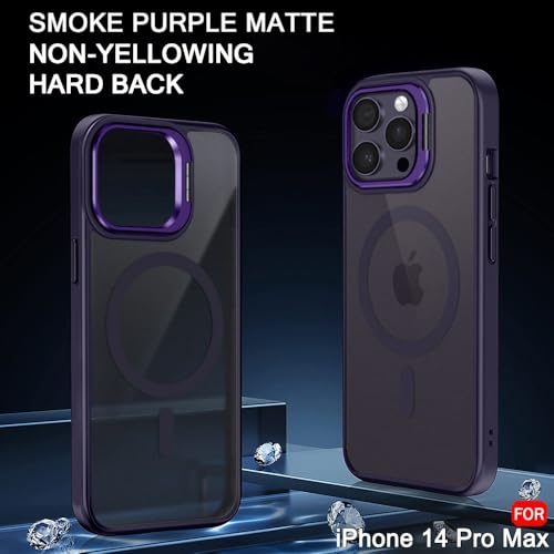 Image of TheGiftKart Hybrid Matte Frosted Back Cover Case for iPhone 14 Pro MAX Compatible with MagSafe | Built-in Stand | Shockproof Hard Back Case Cover for iPhone 14 Pro MAX (PC & TPU, Translucent Purple)