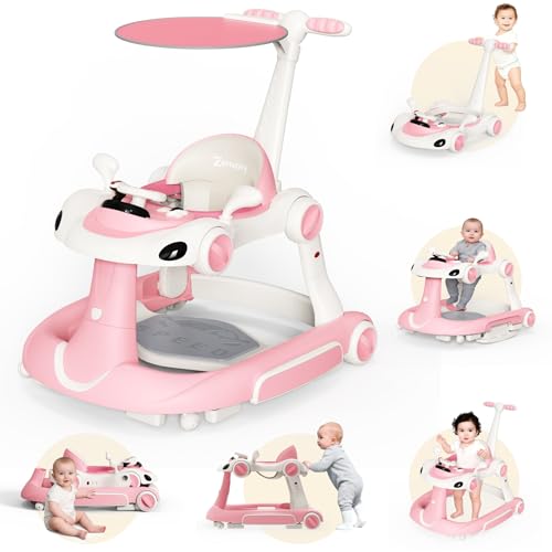 Image of 6 in 1 Foldable Baby Walker, Activity Baby Walker-Baby Bouncer, Rocker, Activity Center,Push Walker,Detachable Trampoline Mat, Adjustable Speed Rear Wheels and Height,Music & Lights,Ages 6-18 Months