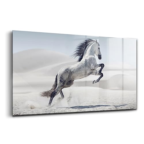 Peinture murale cheval blanc en verre pour design salon contemporain
