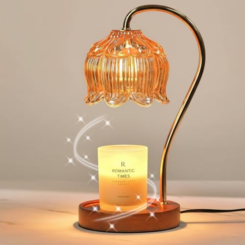 BLOODYRIPPA Vintage Candle Warmer - Aromatherapy Lamp with Timer | 4-Level Dimming and Infinite Dimming | Glass Shade | Wooden Base | Includes Two 50W G10 Halogen Bulbs | Elegant Home Decor (Yellow)