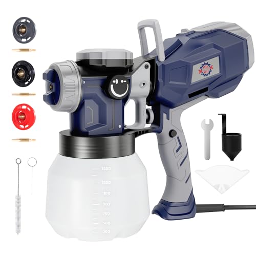 TurboVolt HVLP Farbsprühsystem, 1000ml/min Elektrische Lackierpistole - 1500ML Behälter, 3 Düsen & 2 Füllmethoden, Farbsprühpistole für Wandfarbe, Decken, Zäune, 2-IN-1 Griff