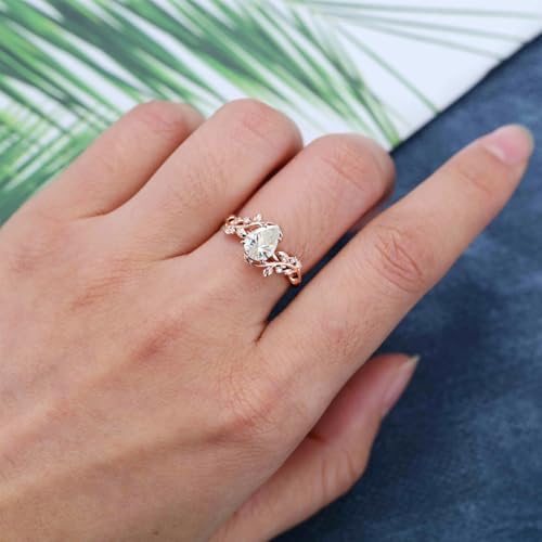 10K/14K/18K Solid Gold 1 Carat Pear Gemstone Vintage Engagement Ring for Women Nature Inspired Birthstone Leaf Vine Art Deco Wedding Promise Anniversary Rings for Her Wife Bridal Size 4~123
