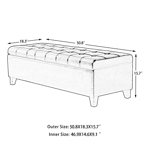 Image of Ottoman with Storage, 51 Inch End of Bed Storage Ottoman Bench, Faux Leather Upholstered Ottomans with Hinged Lid, Rectangle Long Foot Rest Bench for Living Room Bedroom Dark Green