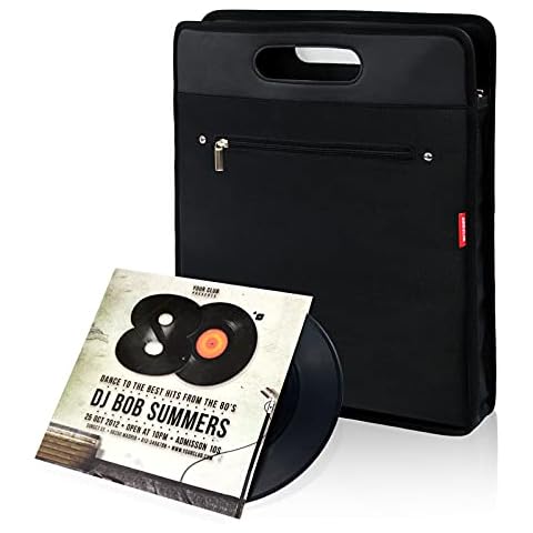 AKOZLIN Vinyl Record Travel Carrying Bag,LP Records Durable Vinyl Albums Case For Most 7" 10" 12" LP Cover