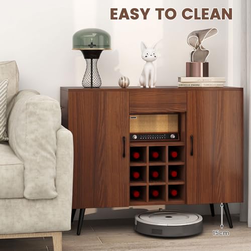 COSTWAY Wooden Buffet Sideboard, 2-Door Wine Storage Cabinet with Removable 9-Bottle Wine Rack, Drawer & Adjustable Shelves for Dining Room - Image 9