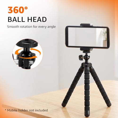 Image of Amazon Basics Flexible Gorillapod Tripod for Cameras & Mobile Phones, Premium Metal Legs with 360 Ball Head & Phone Holder, Max Load 3kg, Portable for Travel, Hiking & Vlogging