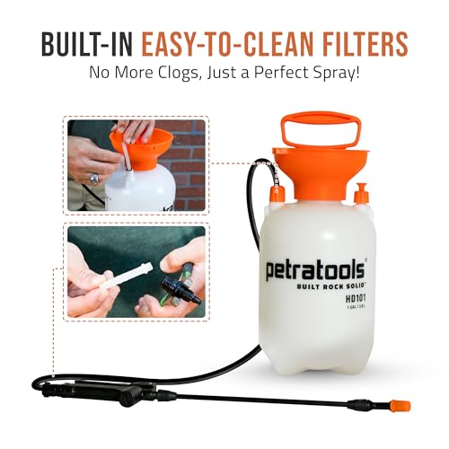 Petra 1 Gallon Pump Sprayer - HD101 Garden Sprayer with 2 Nozzles Included, Pump Spray Bottle, Weed Sprayer, Water Sprayer, Plant Sprayer, Pressure Sprayer Heavy Duty Hand Pump Sprayer