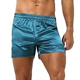 FEESHOW Herren Boxershorts Schlafanzughose Boxer Briefs Trunks Unterwäsche Satin Basic Locker Blaugrün C M