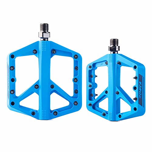 Lohca Mountain Bike Pedals Flat Mtb Bike Pedals Nylon Non-Slip Bearing 9/16" Bicycle Road Bike Pedals Lightweight Wide Platform For Bmx Staionary, Blue #TOP1