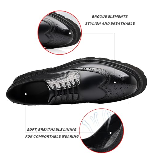Men's Genuine Leather Wingtip Brogue Dress Oxford Shoes Comfor Breathable Round Toe Slip On Lug Platform Lace Up Formal Shoes for Business Work3