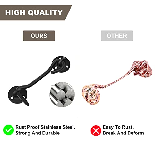 2 Pcs Black Hook And Eye Latch For Door - Premium 4" Door Hook Lock Latch, Updated Rust-Proof Barn Door Latch, Privacy Gate Hook Latch With 12 Pcs Screws For Garage Door, Garden Fence, Balcony & Hall #TOP5