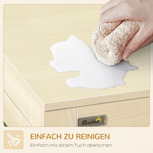 PawHut Hundekäfig Möbel mit 2 Türen waschbaren Kissen Moderne Stahl Hundebox für Zuhause Indoor Hundehütte für große Hunde bis zu 30 kg Hundehaus 94x60x71,5 cm Eiche