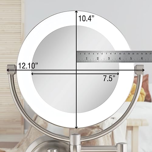 Zadro Lexington Led Lighted Wall Mounted Makeup Mirror With Magnification Two-Sided Swivel Extendable Bathroom Mirror (10X/1X, 10" Head, 7.5" Mirror, Plug-In, Satin Nickel) #TOP1