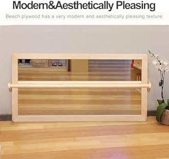 3-Position Montessori Wood Frame Non-Shatter Safety Pull Up Bar Baby Big Mirror Set, Infant Coordination Mirror, Kids Classroom Furniture for Daycare, Homeschool or Preschool