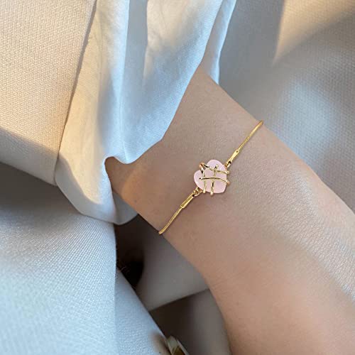 Image of Love Rose Pink Heart Charm Bracelet Women Girl Adjustable Bracelet 18K Gold Plated Cubic Zirconia Valentine's Mother's Day Birthday Jewelery Gift