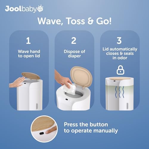 Jool Baby SmartWave Plus Diaper Pail & Refill – Motion Sensing Lid with Odor Lock – Compatible with Regular Trash Bags – Holds up to 50 Newborn Diapers — view 6