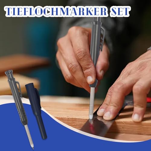 Mechanische Zimmermannsbleistifte mit 6 Minen, Tieflochmarker set 6 Minen + Spitzer + Schreibgriff, Professional Tieflochmarker inkl, Baustelle, Bohrlochmarker, Markierstift, Anreißwerkzeug